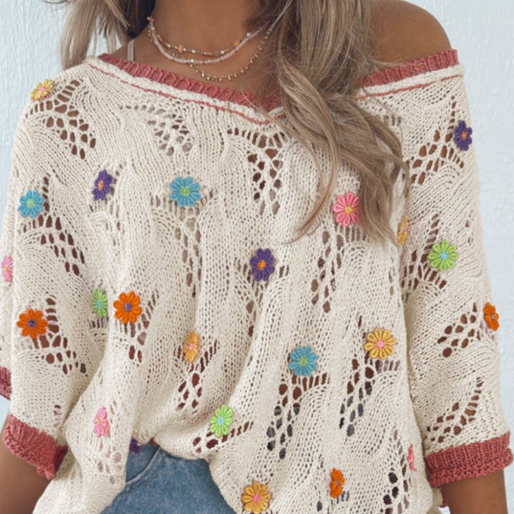 Flowery Crochet Knit Top